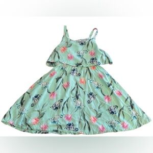Crazy 8  Girls Mint and Pink Floral with Butterflies Dress Size Medium 7/8